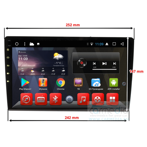 2 din CarMedia KR-1011-T8 universal на Android 9.0