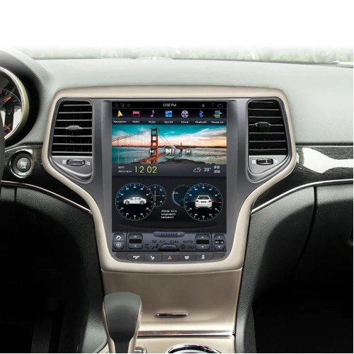 Магнитола Тесла CarMedia ZF-1217G-DSP Tesla-Style для Jeep Grand Cherokee 2013+ (рамка цвет: шампань) на Android 9.0