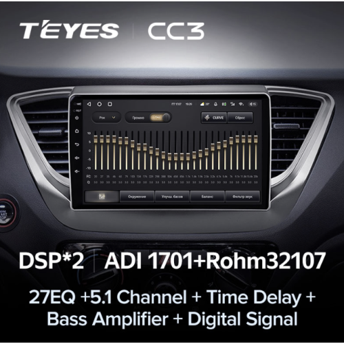 Штатная магнитола Teyes CC3 4/64 ГБ для Hyundai Solaris II 2017-2020 на Android 10.0