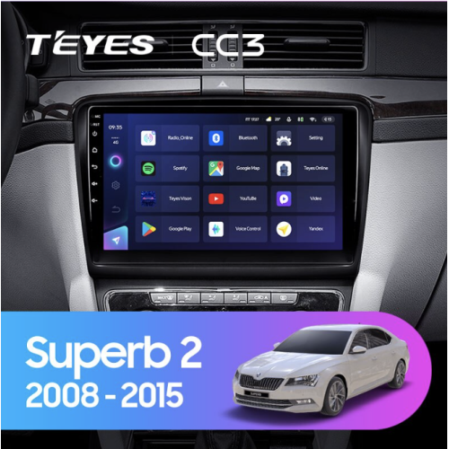 Штатная магнитола Teyes CC3 6/128 ГБ для Skoda Superb II (B6) 2008-2015 на Android 10.0