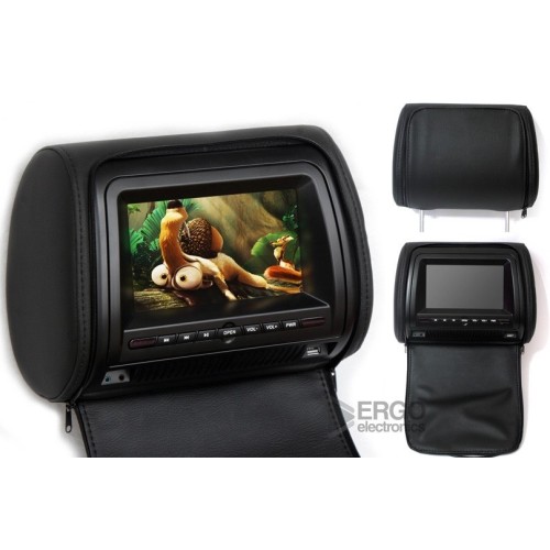 КОМПЛЕКТ ПОДГОЛОВНИКОВ СО ВСТРОЕННЫМ DVD ПЛЕЕРОМ И LCD МОНИТОРОМ 7" ERGO ER700H (ЧЁРНЫЙ)