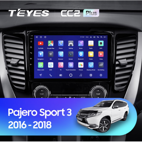 Штатная магнитола Teyes CC2 Plus 6/128 ГБ для Mitsubishi Pajero Sport III 2015-2021 на Android 10.0