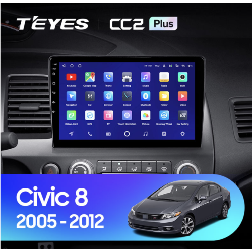 Штатная магнитола Teyes CC2 Plus 6/128 ГБ для Honda Civic 8 (VIII) 2006-2012 на Android 10.0