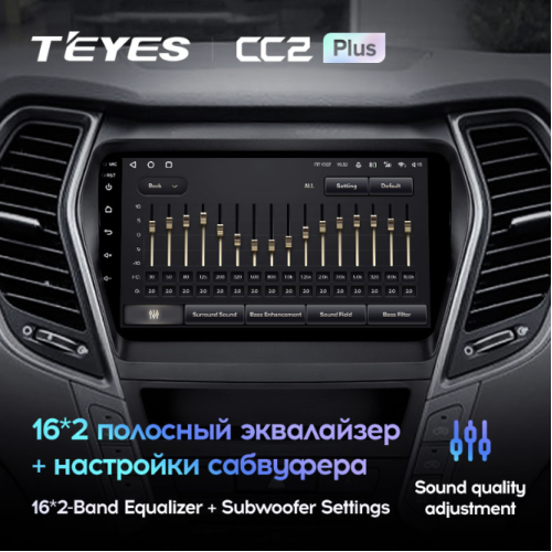 Штатная магнитола Teyes CC2 Plus 6/128 ГБ для Hyundai Santa Fe III 2012-2019 на Android 10.0