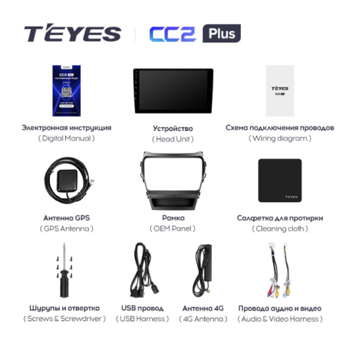 Штатная магнитола Teyes CC2 Plus 6/128 ГБ для Hyundai Santa Fe III 2012-2019 на Android 10.0