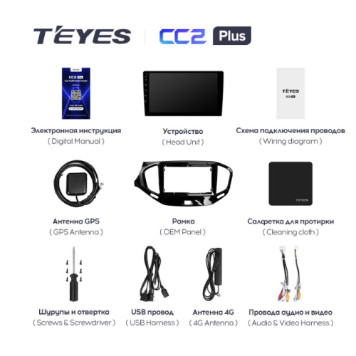 Штатная магнитола Teyes CC2 Plus 4/64 ГБ для Lada Vesta 2015-2022 на Android 10.0