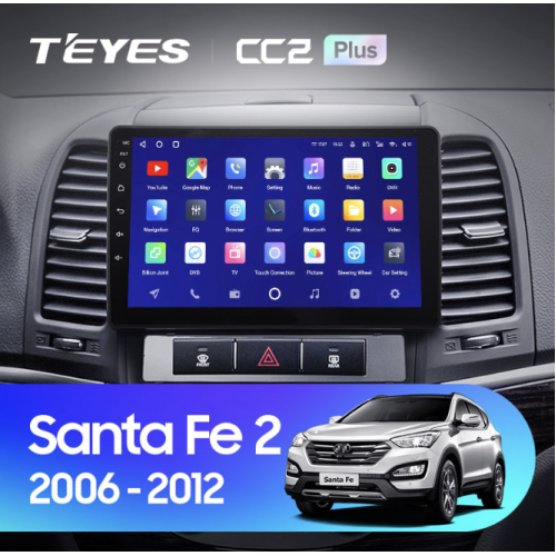Штатная магнитола Teyes CC2 Plus 4/64 ГБ для Hyundai Santa Fe III 2005-2012 на Android 10.0
