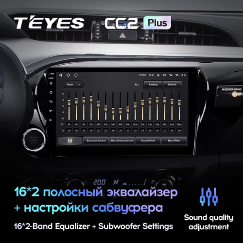Штатная магнитола Teyes CC2 Plus 4/64 ГБ для Toyota Hilux 2015-2020 на Android 10.0