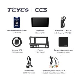 Штатная магнитола Teyes CC3 6/128 ГБ для Honda Civic 8 (VIII) 2006-2012 на Android 10.0