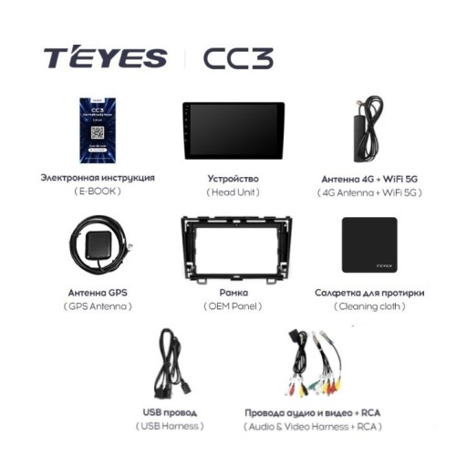 Штатная магнитола Teyes CC3 3/32 GB для Honda CR-V 2007-2012 на Android 10.0