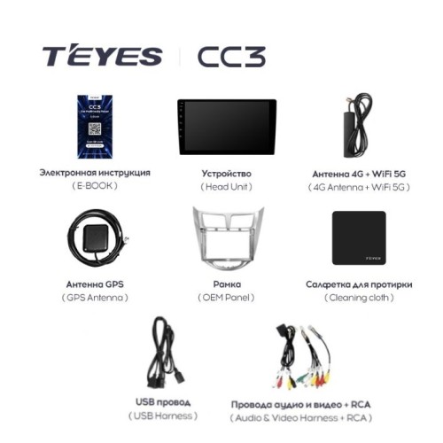 Штатная магнитола Teyes CC3 6/128 ГБ для Hyundai Solaris I 2011-2017 на Android 10.0