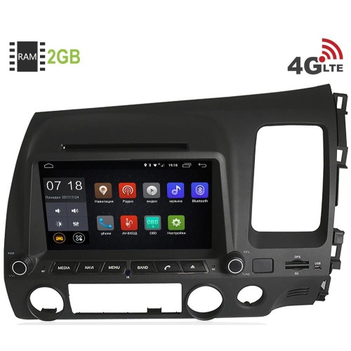 Штатная магнитола LeTrun 1585 Honda Civic 7 (VII) 2003-2005, Civic 8 (VIII) 2006-2012 (левый руль) Android 6.0.1 (4G LTE 2GB)
