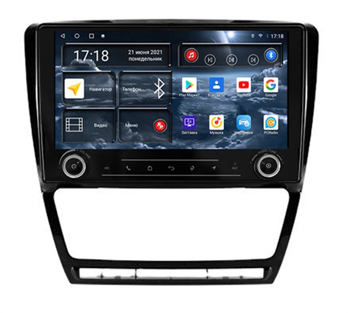 Штатная магнитола Redpower K71005BC Slim для Skoda Octavia II (A5) 2004-2013 с кондиционером (черная) на Android 10.0 - фото 352964
